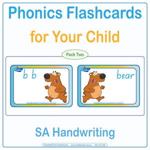 Phonics Flashcards for Your Child using SA School Handwriting, SA Modern Cursive Phonics Flashcards
