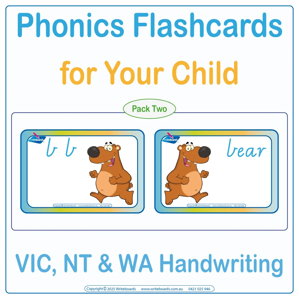 Phonics Flashcards for Your Child using VIC & WA School Handwriting, VIC Modern Cursive Phonics Flashcards