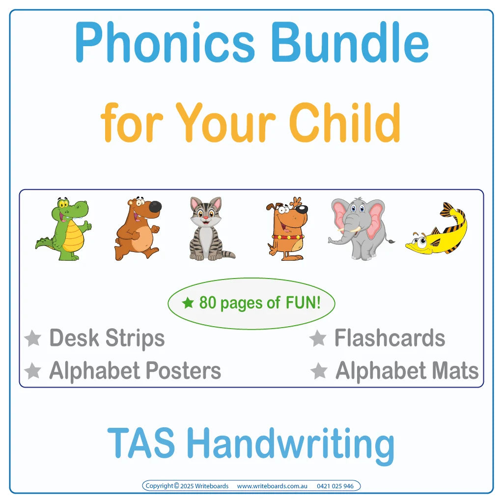 Phonics Home Learning Bundle for kids in TAS aged 3+, TAS Modern Cursive Phonics Bundle