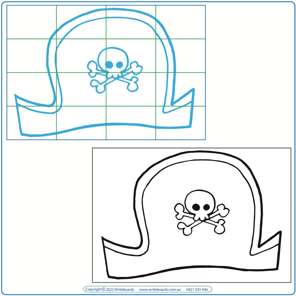 Teach your child how to draw pirate ships using a grid & a Reusable board