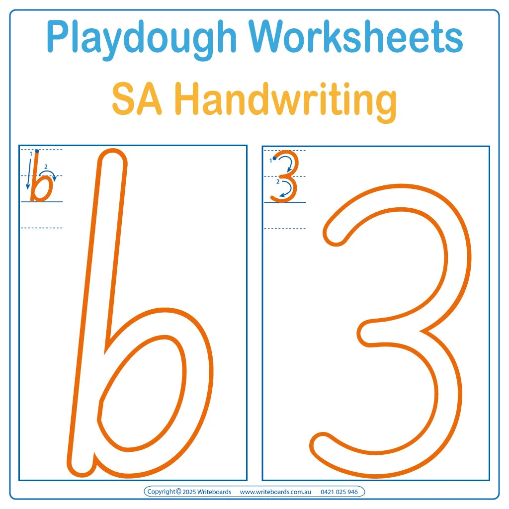 Large Alphabet & Number Tracing Worksheets using SA School Handwriting, SA Modern Cursive Alphabet & Numbers