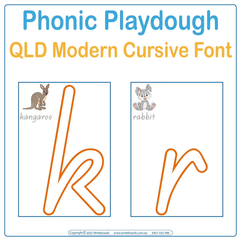 Interactive playdough pack with animal phonics in QLD Modern Cursive Font reinforcing letter formation and sounds