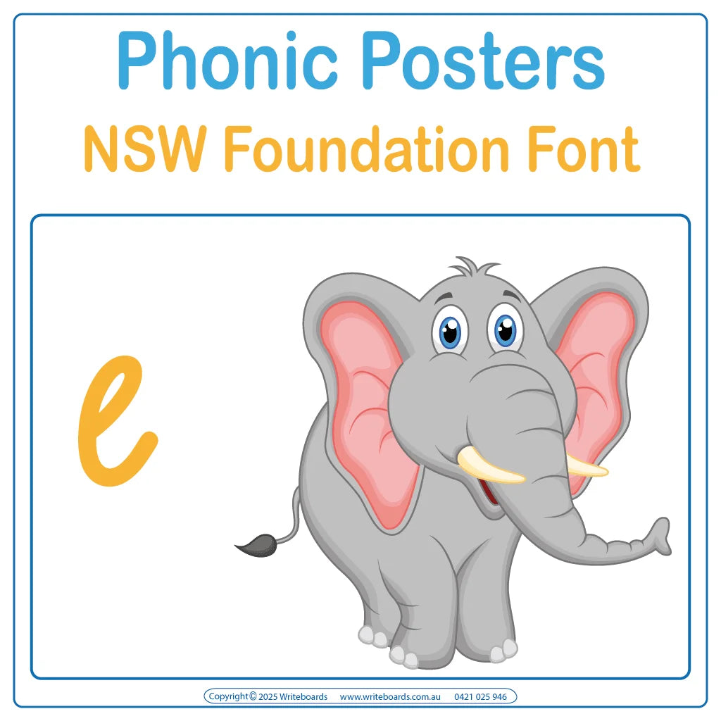 Bright posters with NSW Foundation Font and animals help students link letters to sounds with daily visual support