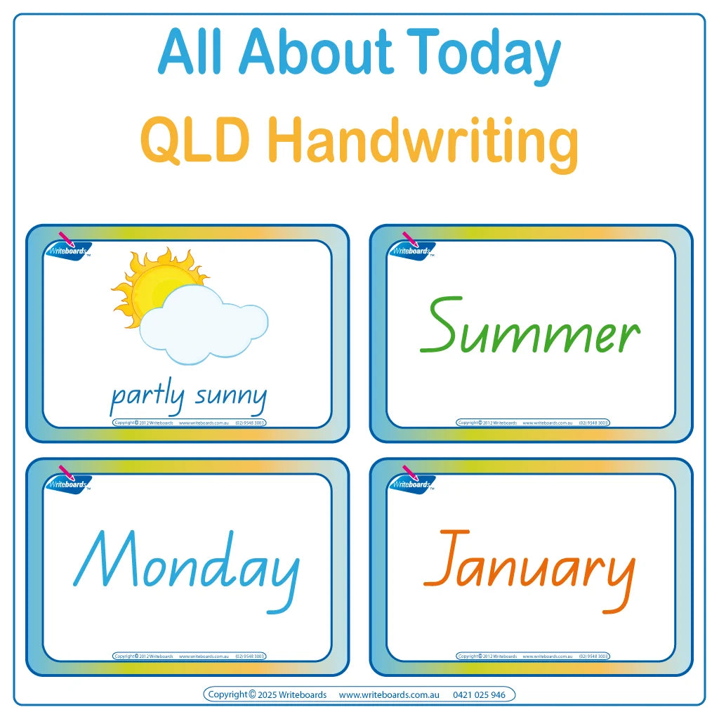 Teach your child everything about today includes flashcards and worksheets using QLD Beginner Font