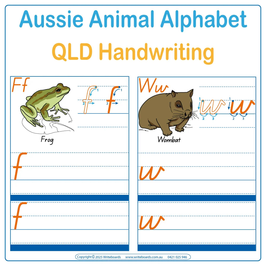 Teach your child QLD Beginner Font Handwriting with our Aussie Animal Alphabet Tracing Worksheets Ages 4+