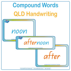QLD Beginner Font Colour Coded Compound Word Flashcards & Worksheets