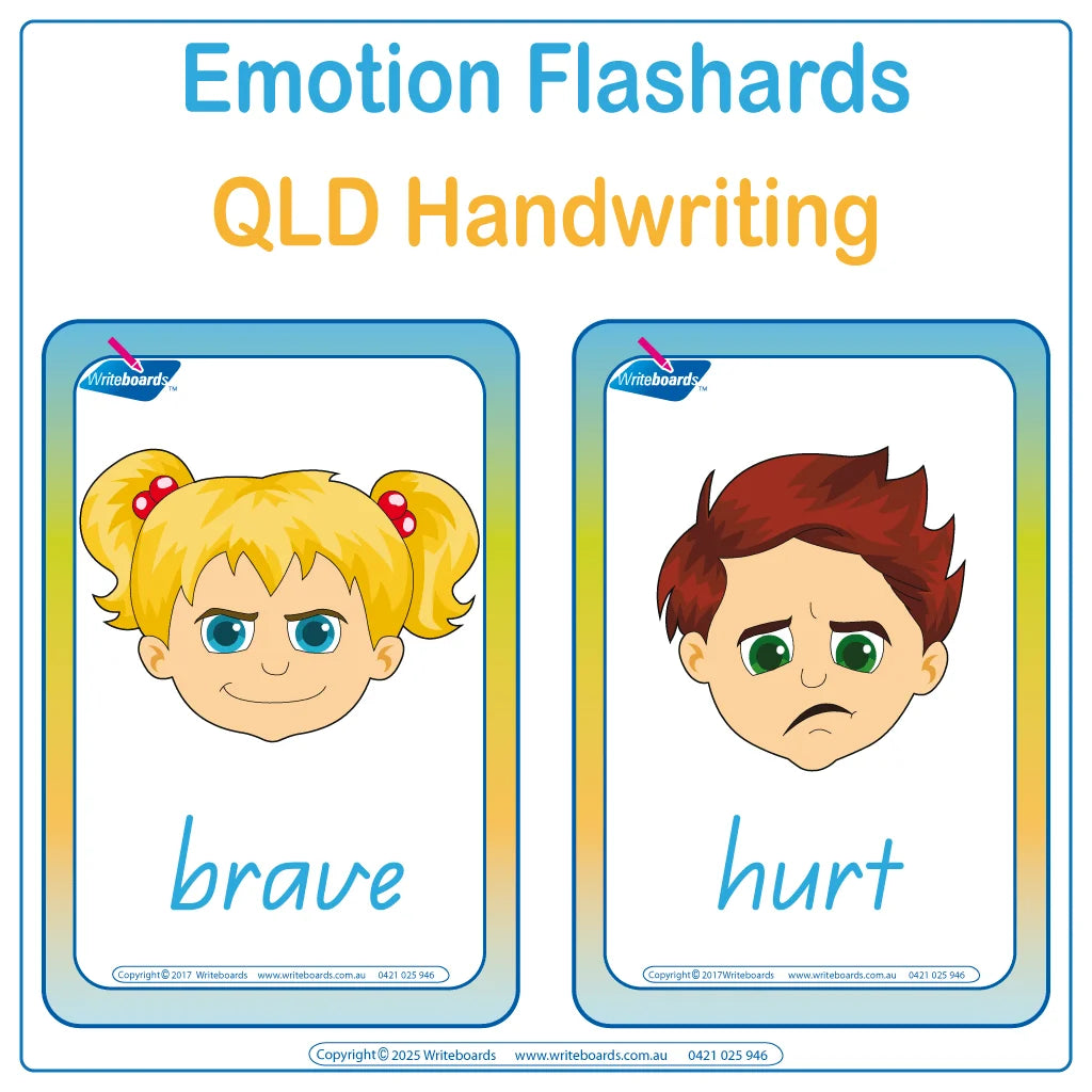 Teach your child about emotions with this fun flashcard pack using QLD Beginner Font