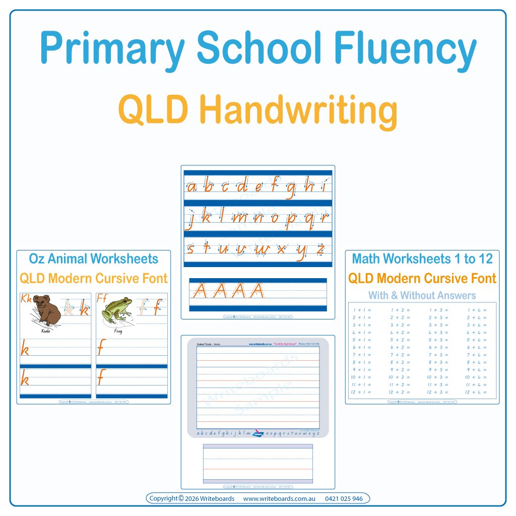 Primary Fluency Handwriting Pack for QLD Kids using QLD Modern Cursive Handwriting