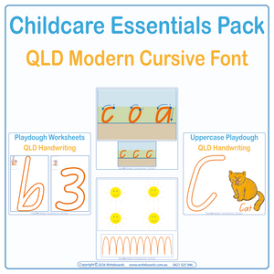 QLD Modern Cursive Font Childcare Essentials Pack - Playdough plus Letter & Number Worksheets