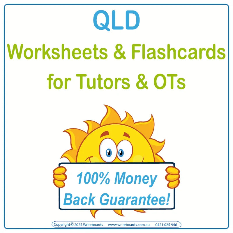 QLD Modern Cursive Font Traceable Worksheets and Flashcards for Occupational Therapists and Tutors, QLD Tutors Resources