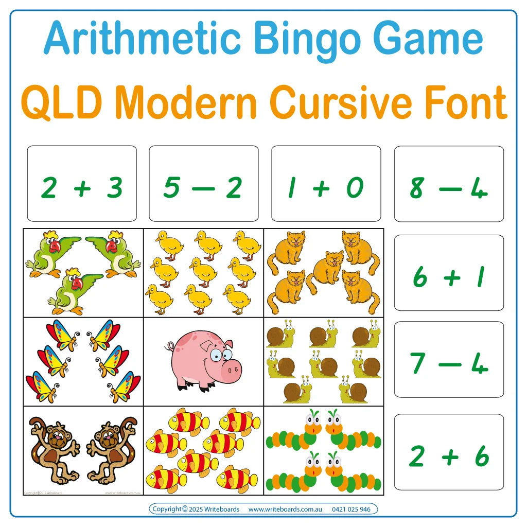 QLD Modern Cursive Font FUN Beginner Math Game for Prep & Childcare Educators