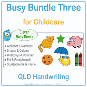 QLD Modern Cursive Font Busy Book Bundle Three for Childcare and Kindergarten Educators Ages 3+