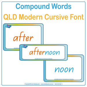 Teach compound words with QLD Modern Cursive Font Colour Coded Flashcards & Worksheets