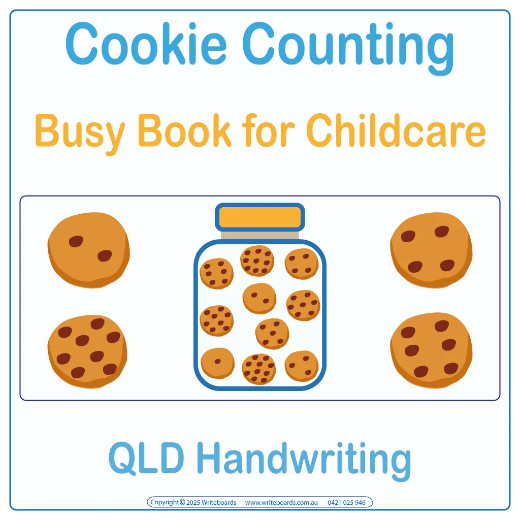 QLD Modern Cursive Font Cookie Counting Busy Book for Kindergarten & Childcare, QLD Counting Busy Book