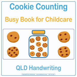QLD Modern Cursive Font Cookie Counting Busy Book for Kindergarten & Childcare, QLD Counting Busy Book