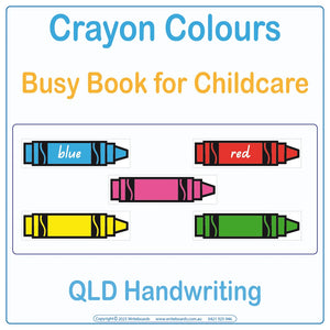 QLD Modern Cursive Font Crayon Colours Busy Book for Kindergarten & Childcare, QLD Busy Books