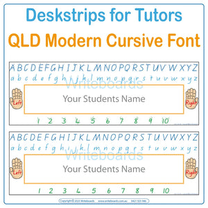 QLD Modern Cursive Font Reusable Desk Strips for Occupational Therapists and Tutors