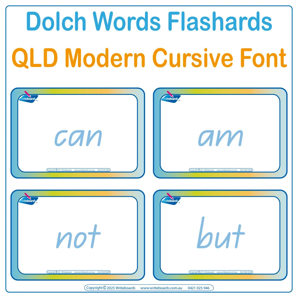 315 QLD Modern Cursive Font Dolch Sight Word Flashcards for Occupational Therapists and Tutors