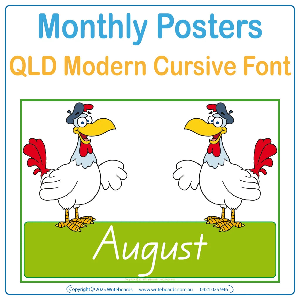 QLD Modern Cursive Font Monthly Posters for Teachers & Educators