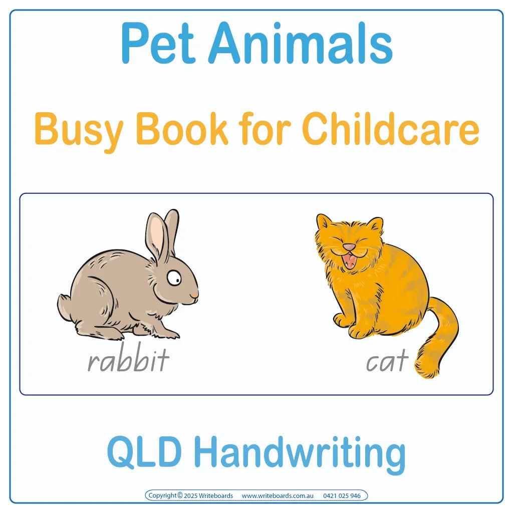 QLD Modern Cursive Font Pet Animal Busy Book for Kindergarten & Childcare, QLD Busy Books