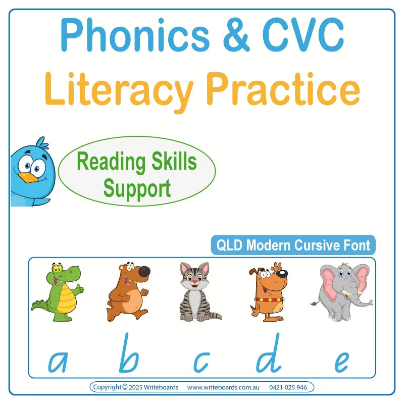 QLD Modern Cursive Font Phonics and CVC Worksheets for Teachers – handwriting and literacy resources