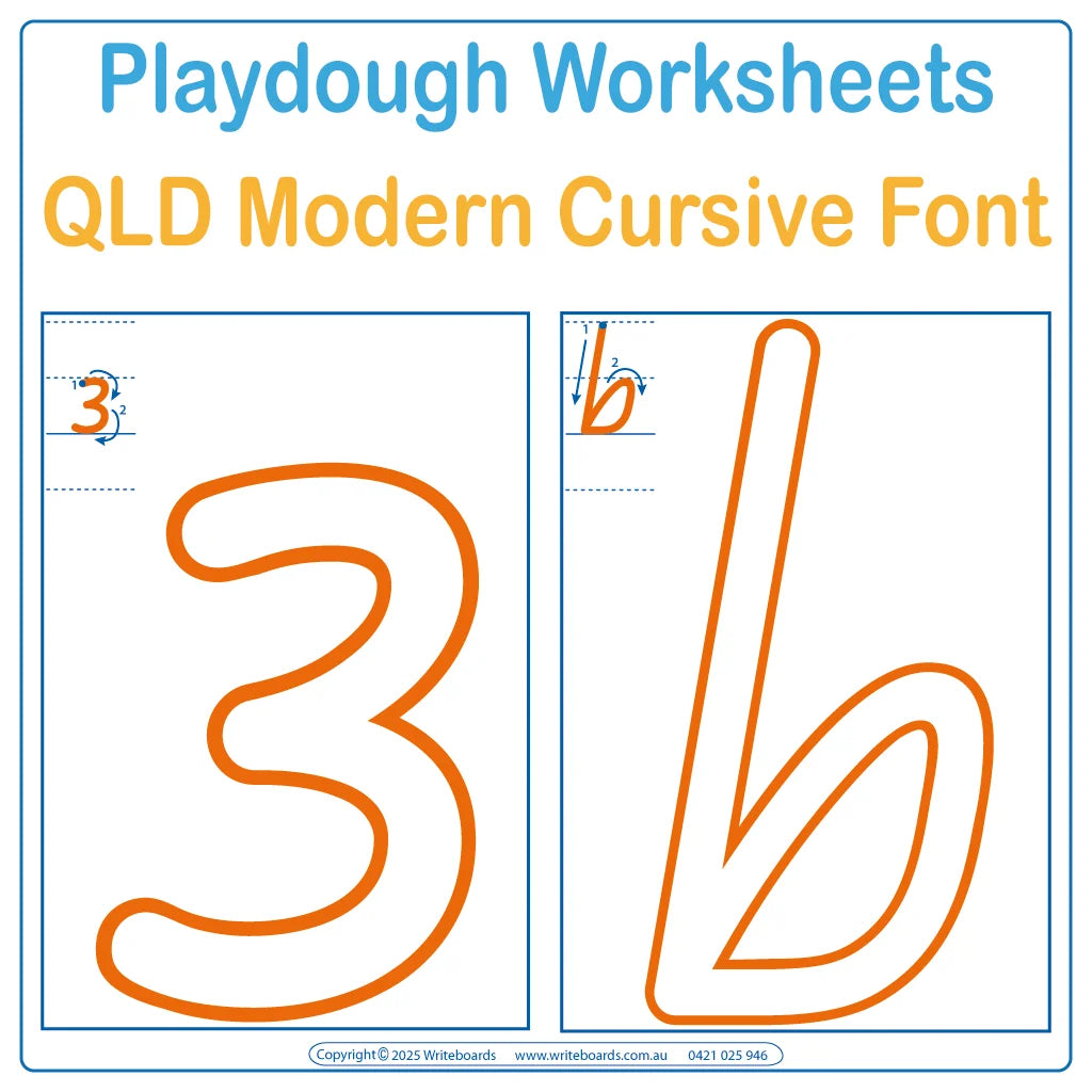 QLD Modern Cursive Font Fine Motor Skills Alphabet and Number Worksheets for Occupational Therapists and Tutors