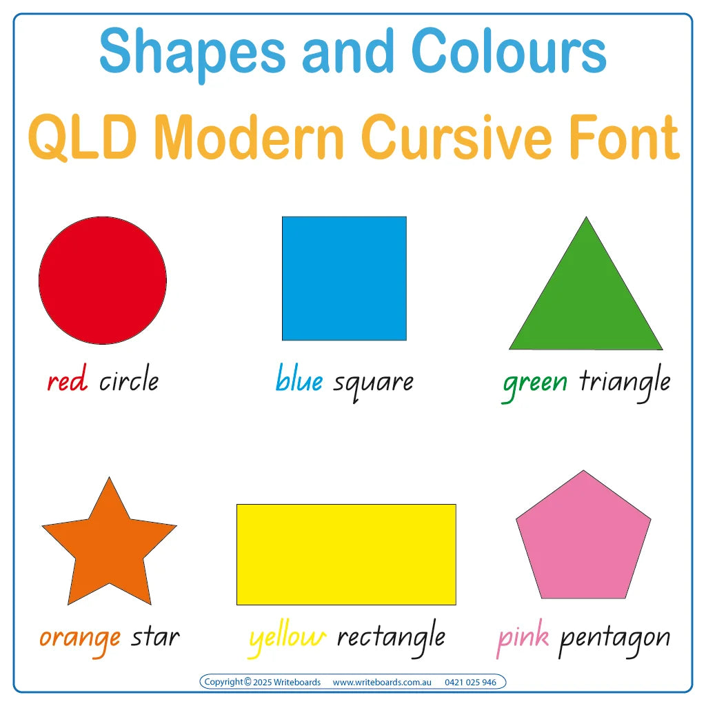 Teach shapes and colours while developing fine motor skills, QLD Modern Cursive Shape & Colour Worksheets