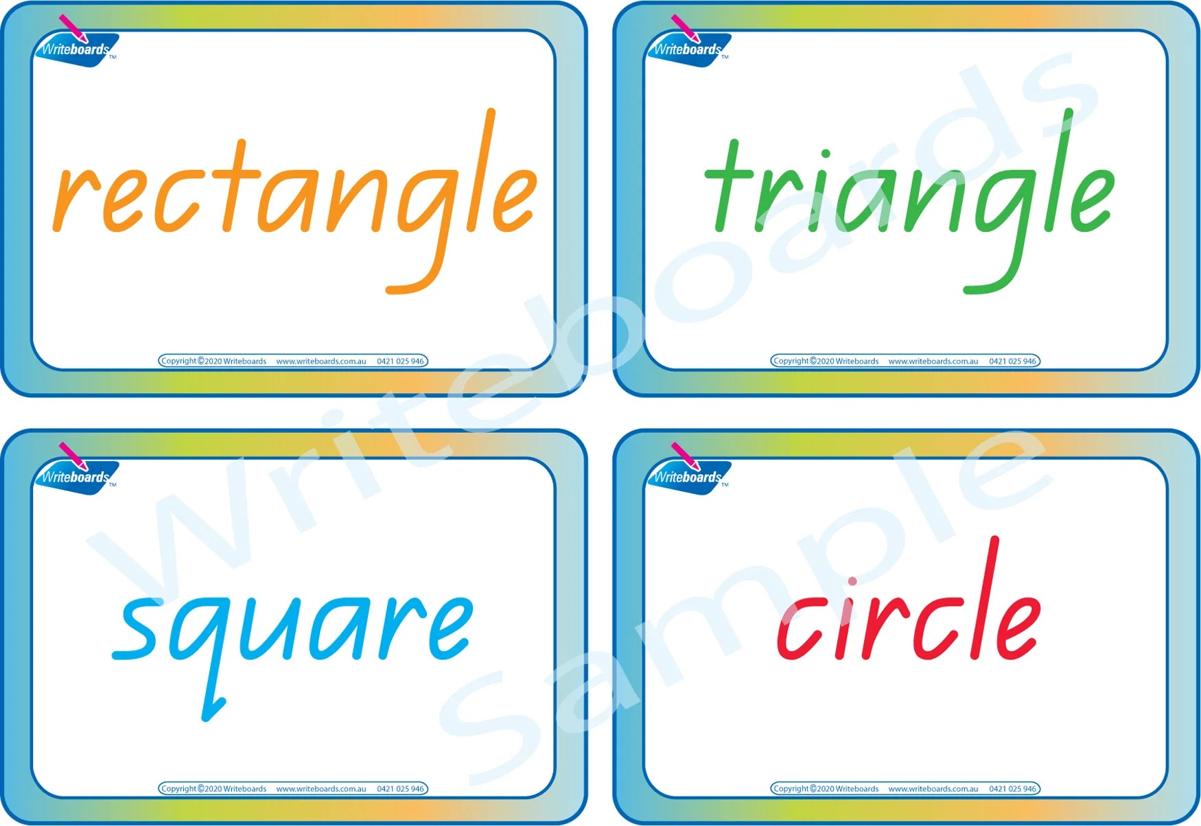 QLD Modern Cursive Font Shape and Colour Flashcards for Educators and kids Aged 3+