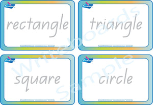 QLD Modern Cursive Font Shape and Colour Flashcards for Educators and kids Aged 3+
