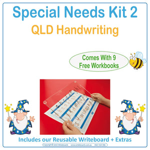 QLD Modern Cursive Font Special Needs Kit for advanced learners includes reusable Writeboard and worksheets