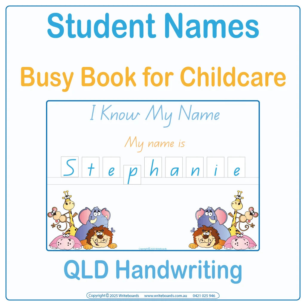 QLD Modern Cursive Font Student Name Busy Book, QLD Busy Books