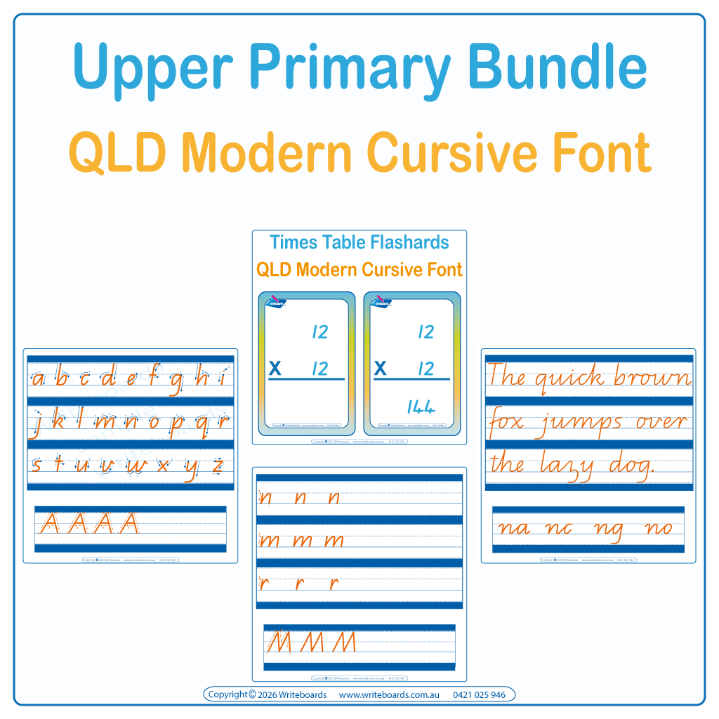 QLD Modern Cursive Upper Primary Bundle - Cursive Handwriting Worksheets - Math plus more