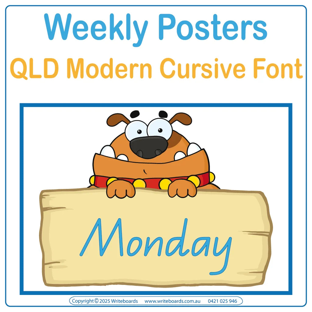 QLD Modern Cursive Font Weekly Posters for Teachers & Educators