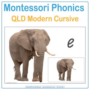 QLD Modern Cursive Montessori Phonics Pack featuring real photography using QLD Beginners Font