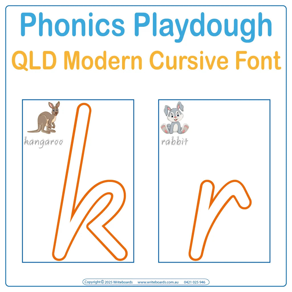 QLD Modern Cursive Font Interactive playdough tracing worksheets with phonics reinforcing letter formation and sounds
