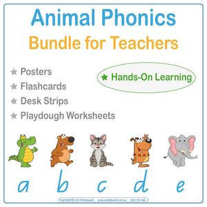 QLD Modern Cursive Phonics Teaching Bundle for Teachers with flashcards worksheets desk strips and posters