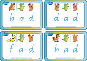 QLD Beginner Childcare and Kindy - CVC Flashcards Middle Letter "a" 