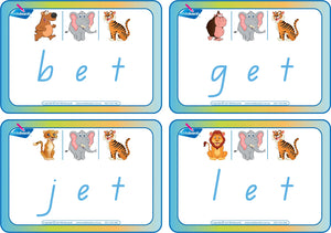 QLD Beginner Childcare and Kindy - CVC Flashcards Middle Letter "e"  