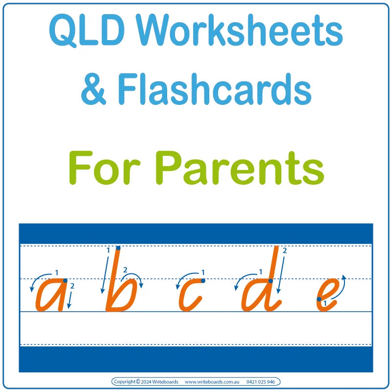 QLD Worksheets & Flashcards for Parents, QLD Cursive Writing Worksheets, QLD Prep Tracing Worksheets for Parents