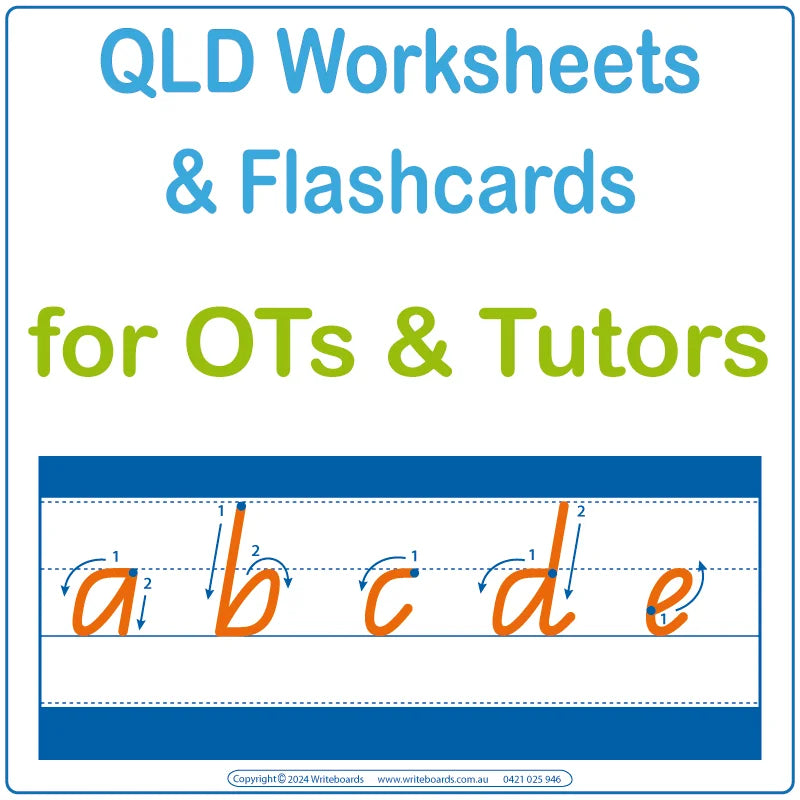 QLD Modern Cursive Font Worksheets for Therapists in QLD, QLD Tutors Traceable & Printable Worksheets