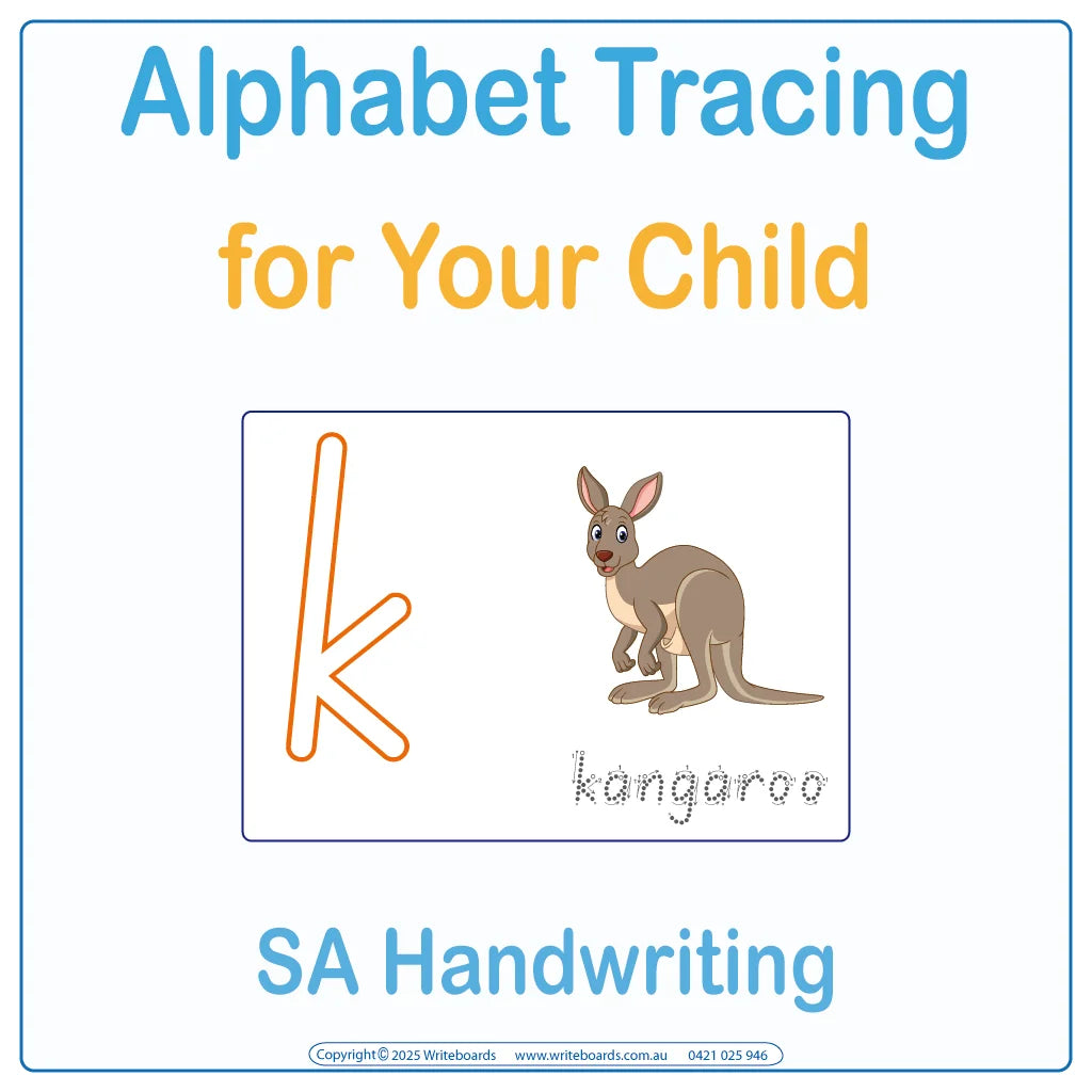 Alphabet Tracing for SA School Handwriting, SA Modern Cursive Font Reusable Alphabet Tracing worksheets