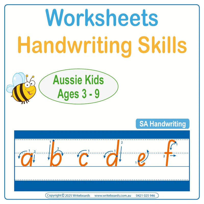 Alphabet and Handwriting Practice and Tracing Worksheets for Kids in SA using SA Modern Cursive Font