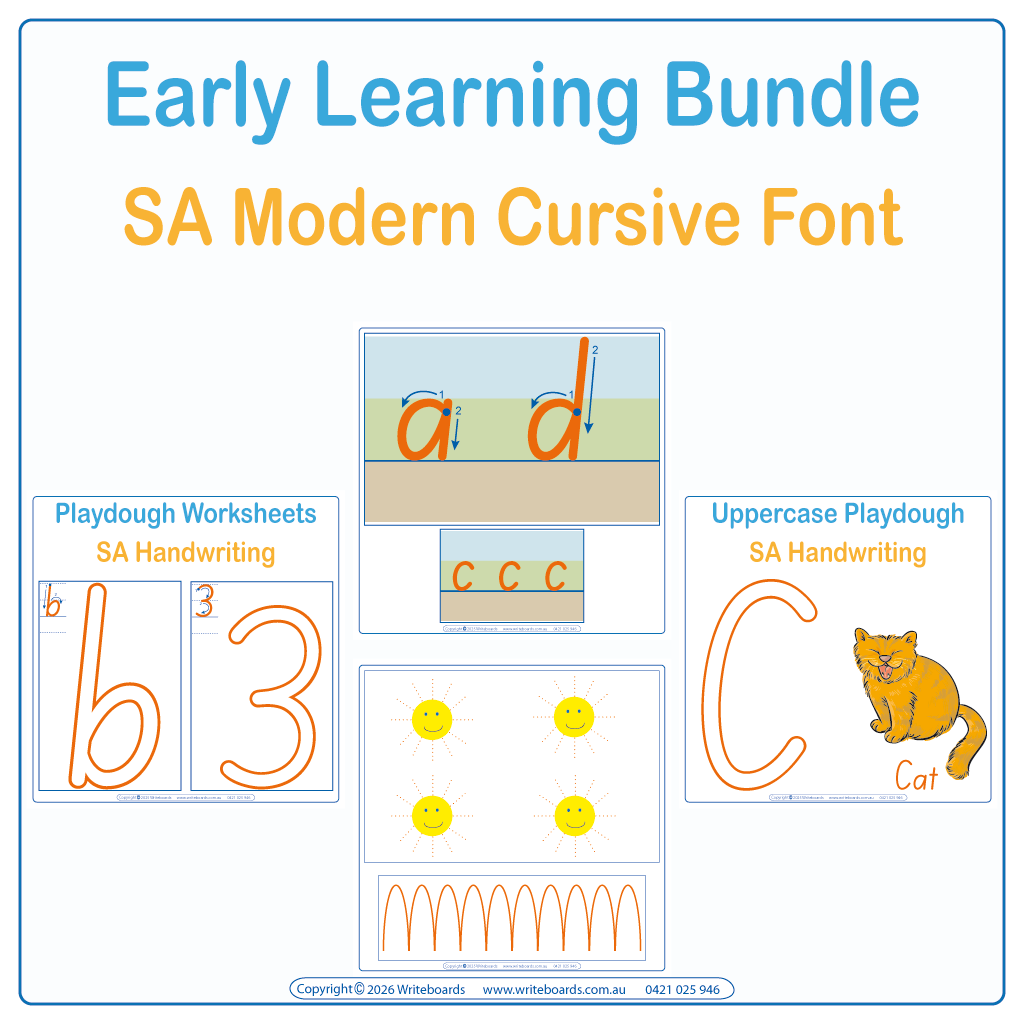SA Modern Cursive Early Learning Bundle - Handwriting Worksheets for Teachers