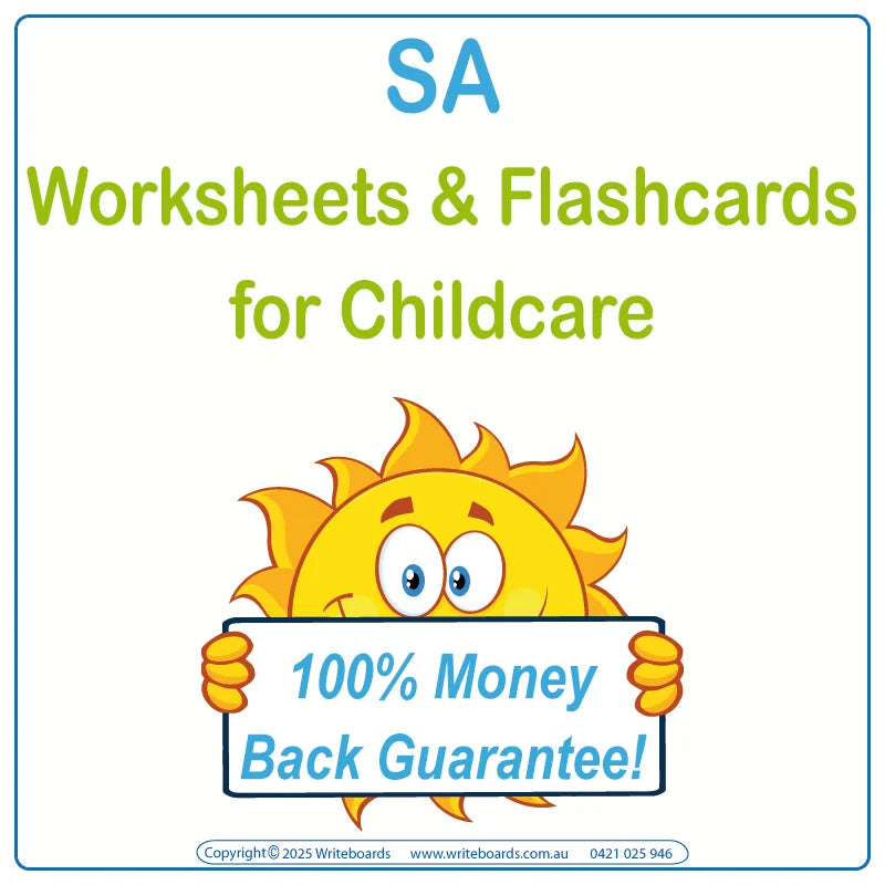Downloadable & Printable SA Modern Cursive Font Worksheets & Flashcards for School Readiness Preparation & Childcare