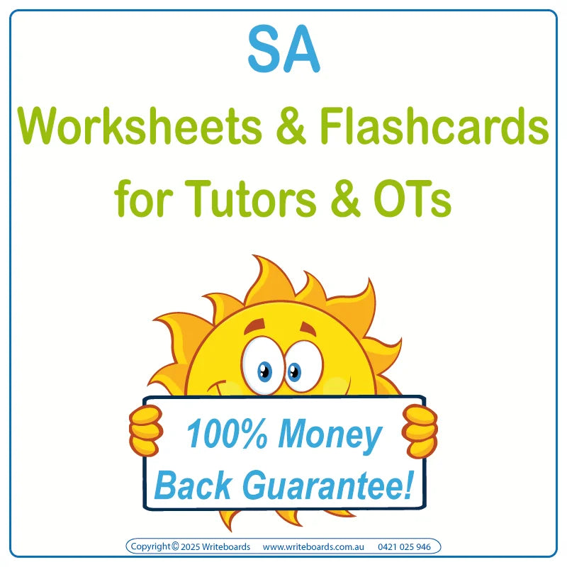 SA Modern Cursive Font Traceable Worksheets and Flashcards for Occupational Therapists and Tutors, SA Therapists Resources