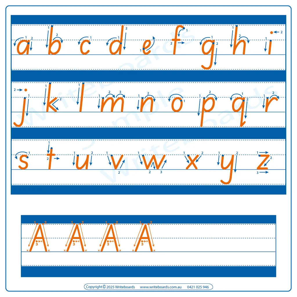 SA Modern Cursive Font Alphabet and Number Handwriting Practice with Directions Arrows for Tutors & OTs