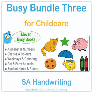 SA Modern Cursive Font Busy Book Bundle Three for Kindergarten and Childcare Educators Ages 3+
