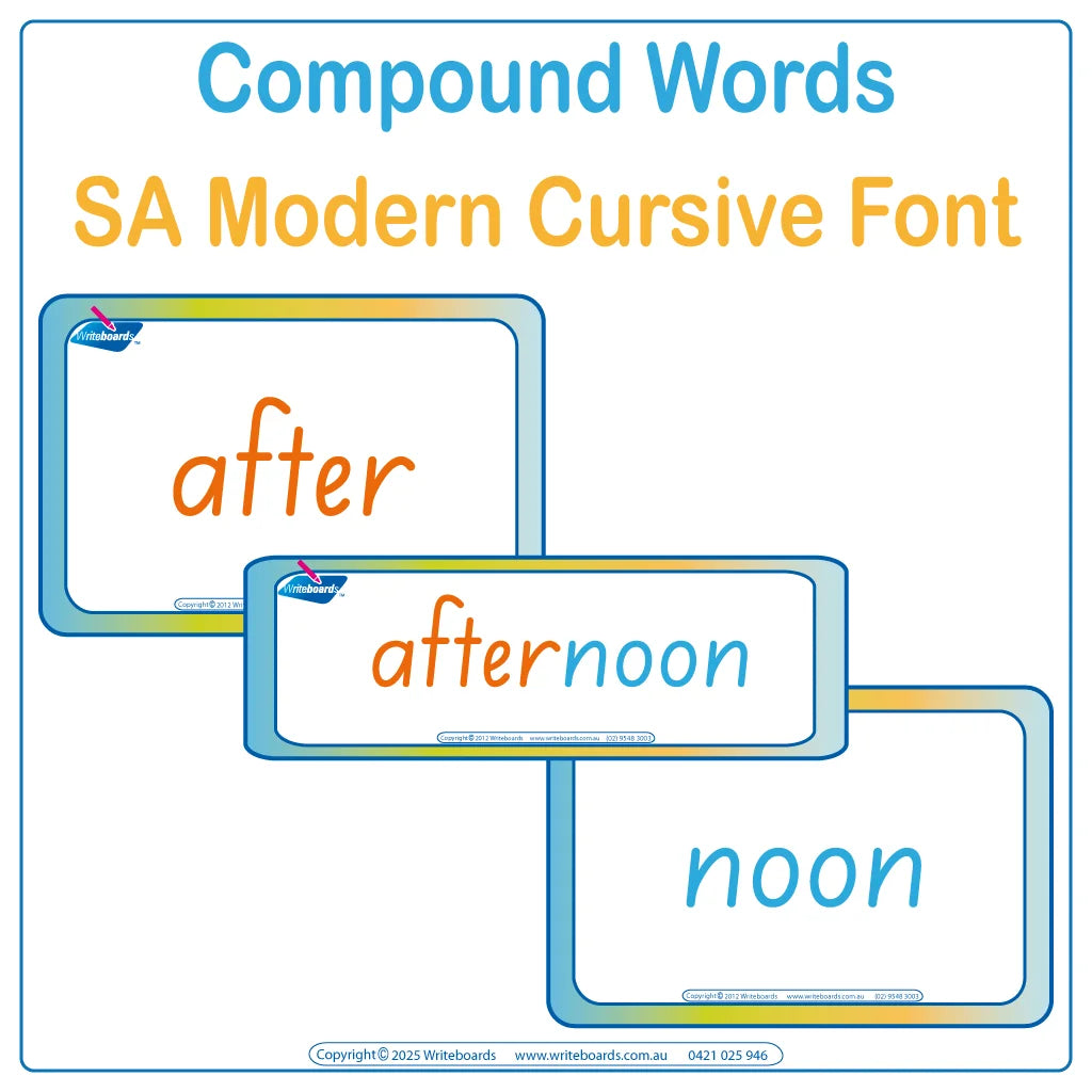 SA Modern Cursive Font Compound Word Flashcards for Occupational Therapists and Tutors