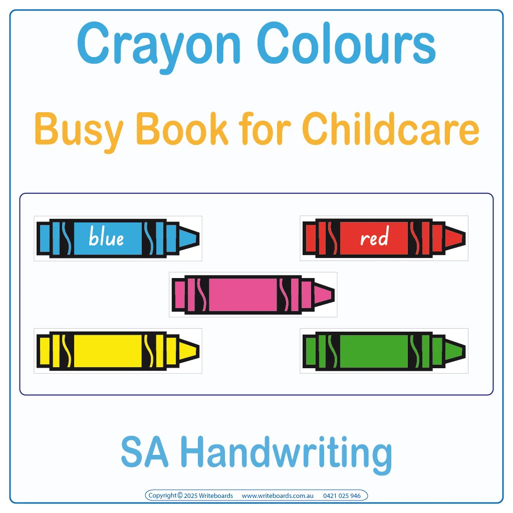 SA Modern Cursive Font Crayon Colours Busy Book for Childcare and Preschool, SA Colours Quiet Book