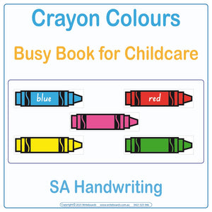SA Modern Cursive Font Crayon Colours Busy Book for Childcare and Preschool, SA Colours Quiet Book